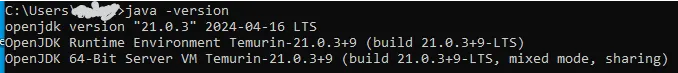 Dopo il riavvio ho installato Eclipse JDK 21.0.3 e il risultato del comando "java -version" è stato questo; ma per forge nulla da fare. Grazie comunque per l'aiuto